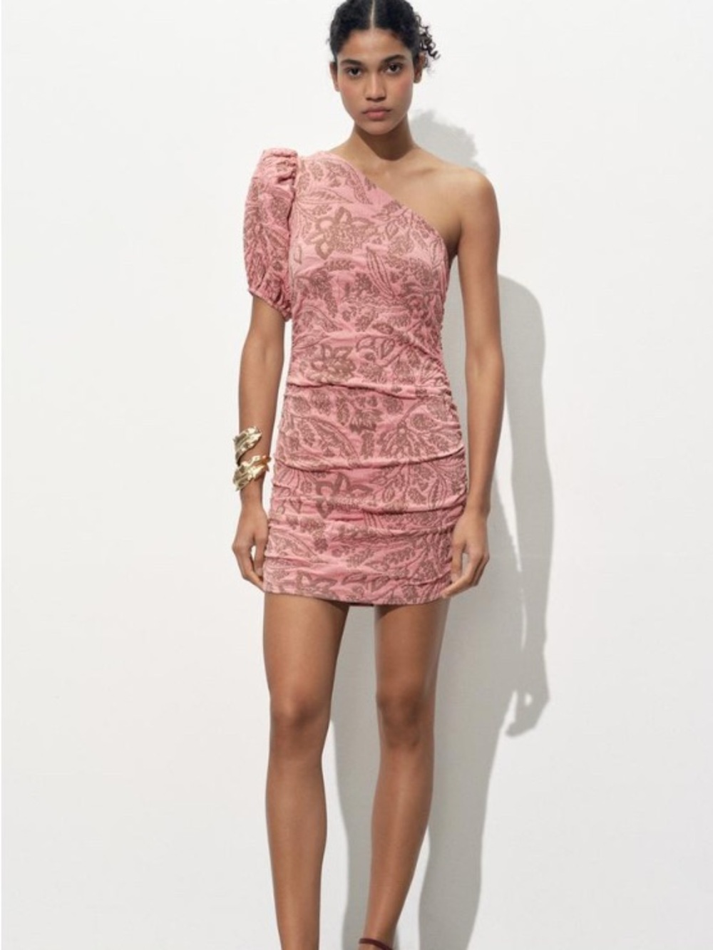 Zara One-Shoulder Rose Ruched  Dress